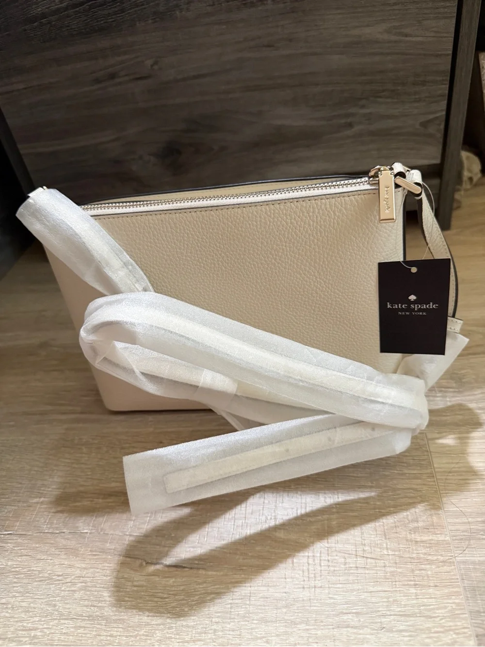 kate spade Cream Leather Crossbody with Gold Logo